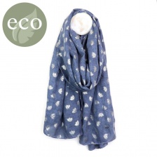 Denim Blue Washed Finish Scarf with Metallic Bumble Bee Print by Peace of Mind